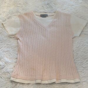 Pink Short Sleeve Cable Knit Top